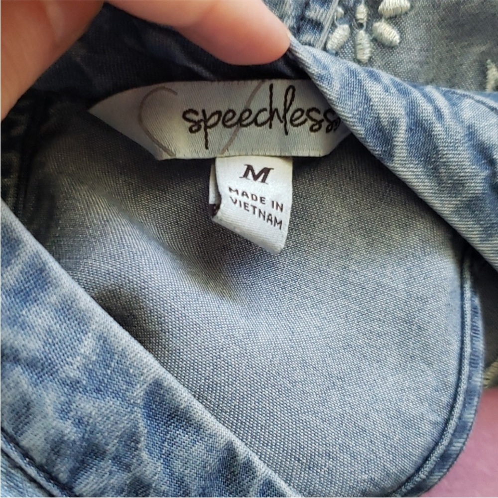 Speechless Chambray Embroidered Sleeveless Dress - Picture 9 of 9